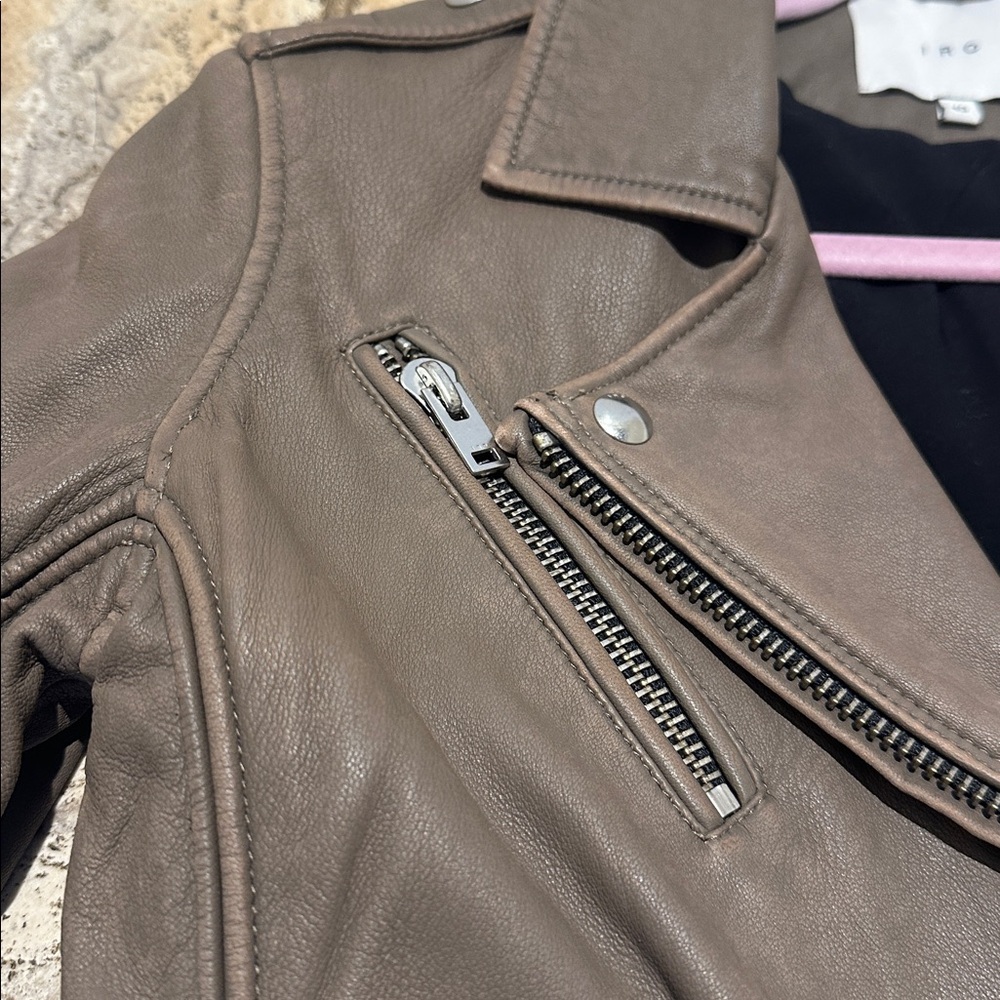 IRO Leather Moto Jacket in Gray/Putty Color - Picture 6 of 12